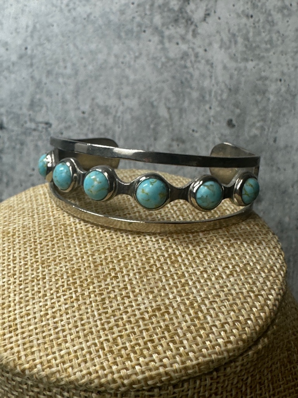Taxco Mexico Sterling Silver with Turquoise Round Stones Adjustable Cuff Bangle